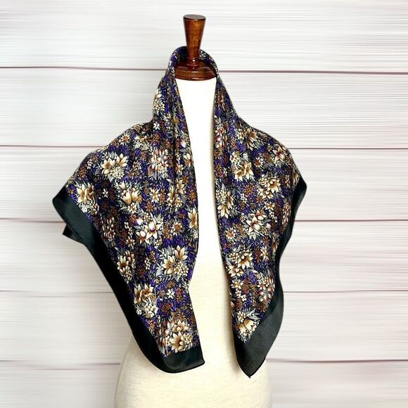 Elaine Gold for Collection XIIX Silk Square Scarf Floral Purple Tan Ivory Japan - Picture 8 of 13